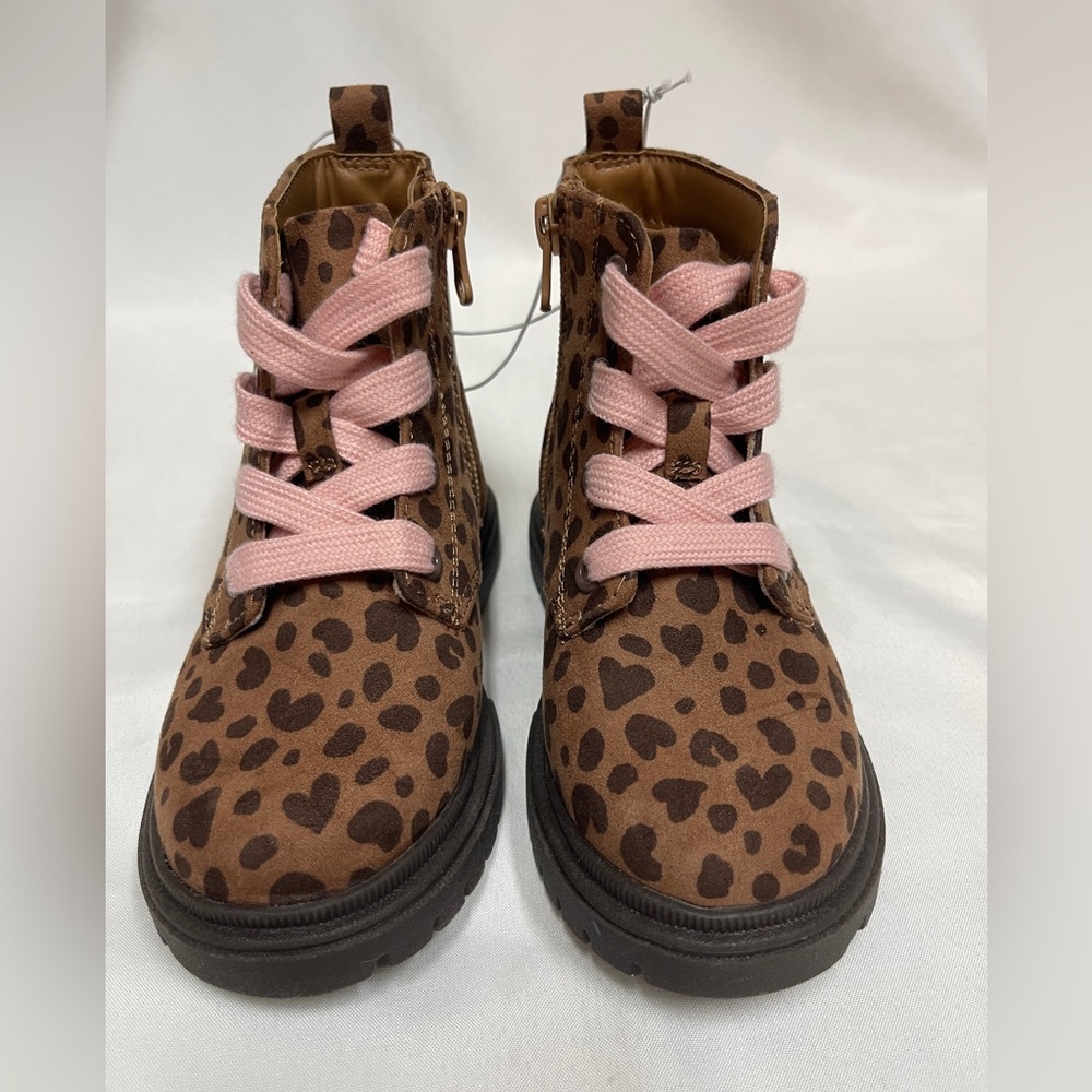 NWT Cat & Jack Girls Combat Boots Leopard Print Zip/String 5 Toddler, 10 Girls